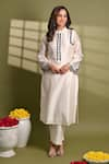 Buy_Hasrat By Salma_Off White Silk Chanderi Hand Embroidered Sequins Collar Kurta And Pant Set _at_Aza_Fashions