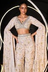 Buy_Ohaila Khan_Multi Color Polymoss Hand Embellished Crystals Aylin Cape Blouse Sharara Set 