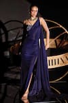 Shop_Ohaila Khan_Blue Lycra Printed Starburst Consetallation Draped Saree Gown With Blouse _Online_at_Aza_Fashions