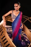 Ohaila Khan_Blue Chiffon Hand Embellished Star Eloise Ombre Pre-draped Saree With Blouse _Online_at_Aza_Fashions