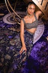 Buy_Ohaila Khan_Blue Polymoss Hand Embroidered Crystals Galaxy Jewel Encrusted Lehenga Set 