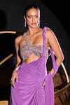 Ohaila Khan_Multi Color Lycra Embellished Star Sequins Merak Pre-draped Saree With Blouse _Online_at_Aza_Fashions