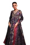 Ohaila Khan_Multi Color Polymoss Hand Embroidered Astro Cosmic Print Anarkali With Dupatta _Online