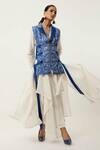 Buy_Jajaabor_Blue Silk Chanderi Embroidered Cutwork Floral Jacket With Draped Kurta Set _at_Aza_Fashions