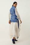Shop_Jajaabor_Blue Silk Chanderi Embroidered Cutwork Floral Jacket With Draped Kurta Set _at_Aza_Fashions