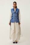 Jajaabor_Blue Silk Chanderi Embroidered Cutwork Floral Jacket With Draped Kurta Set _Online_at_Aza_Fashions