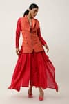 Shop Jajaabor Orange Silk Organza, Cotton Satin, Side Tie-up Jacket With Draped Kurta Set Online at Aza Fashions Shop_Jajaabor_Orange Silk Organza, Cotton Satin, Side Tie-up Jacket With Draped Kurta Set _Online_at_Aza_Fashions