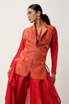 Buy Jajaabor Orange Silk Organza, Cotton Satin, Side Tie-up Jacket With Draped Kurta Set Buy_Jajaabor_Orange Silk Organza, Cotton Satin, Side Tie-up Jacket With Draped Kurta Set