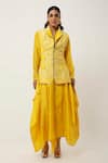Jajaabor Yellow Silk Organza, , Silk, Floral Jacket With Draped Kurta Set Online at Aza Fashions Jajaabor_Yellow Silk Organza, , Silk, Floral Jacket With Draped Kurta Set _Online_at_Aza_Fashions