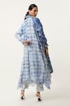 Shop_Jajaabor_Blue Silk Chanderi Embroidered Cutwork Notched Lapel Asymmetric Organza Trench _at_Aza_Fashions