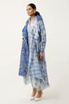 Buy_Jajaabor_Blue Silk Chanderi Embroidered Cutwork Notched Lapel Asymmetric Organza Trench _Online_at_Aza_Fashions