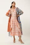 Buy_Jajaabor_Orange Silk Chanderi Embroidered Cutwork Asymmetric Organza Printed Trench Coat _at_Aza_Fashions