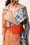 Jajaabor_Orange Silk Chanderi Embroidered Cutwork Asymmetric Organza Printed Trench Coat _at_Aza_Fashions