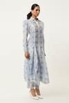 Buy_Jajaabor_Blue Silk Chanderi Printed Scooter Collar Asymmetric Kurta With Pant _Online_at_Aza_Fashions