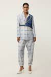 Buy_Jajaabor_Blue Silk Chanderi Printed Scooter Notched Lapel Jacket With Joggers _at_Aza_Fashions