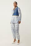 Jajaabor_Blue Silk Chanderi Printed Scooter Notched Lapel Jacket With Joggers _Online_at_Aza_Fashions