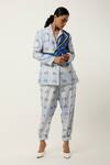 Buy_Jajaabor_Blue Silk Chanderi Printed Scooter Notched Lapel Jacket With Joggers _Online_at_Aza_Fashions