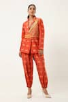 Buy_Jajaabor_Orange Silk Chanderi Printed Scooter Notched Lapel And Checks Jacket With Joggers _at_Aza_Fashions