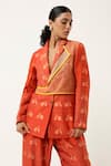 Jajaabor_Orange Silk Chanderi Printed Scooter Notched Lapel And Checks Jacket With Joggers _at_Aza_Fashions