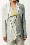 Jajaabor_Yellow Silk Chanderi Embroidered Stripe Collar Print And Jacket With Pant _Online