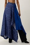 Shop_Jajaabor_Blue Cotton Linen Printed Stripe Asymmetric Skirt _at_Aza_Fashions