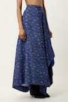 Jajaabor_Blue Cotton Linen Printed Stripe Asymmetric Skirt _Online_at_Aza_Fashions