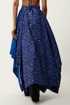 Shop_Jajaabor_Blue Cotton Linen Printed Stripe Asymmetric Skirt _Online_at_Aza_Fashions