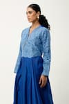 Shop_Jajaabor_Blue Cotton Chanderi Embroidered Cutwork V-neck Asymmetric Kurta With Pant _Online_at_Aza_Fashions