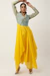 Buy_Jajaabor_Yellow Cotton Chanderi Embroidered Cutwork V-neck Flora Kurta With Pant _at_Aza_Fashions