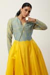 Jajaabor_Yellow Cotton Chanderi Embroidered Cutwork V-neck Flora Kurta With Pant _at_Aza_Fashions