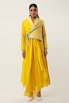 Buy_Jajaabor_Yellow Silk Chanderi Embroidered Cutwork Overlap Floral Angrakha With Pant _Online_at_Aza_Fashions