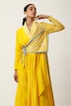 Jajaabor_Yellow Silk Chanderi Embroidered Cutwork Overlap Floral Angrakha With Pant _at_Aza_Fashions