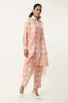 Shop_Jajaabor_Orange Silk Chanderi Embroidered Scooter And Checks Print High Low Kurta With Pant _Online_at_Aza_Fashions