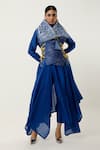 Buy_Jajaabor_Blue Silk Chanderi Embroidered Cutwork Collar Draped Jacket With Kurta Set _at_Aza_Fashions