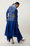 Shop_Jajaabor_Blue Silk Chanderi Embroidered Cutwork Collar Draped Jacket With Kurta Set _at_Aza_Fashions