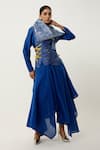 Jajaabor_Blue Silk Chanderi Embroidered Cutwork Collar Draped Jacket With Kurta Set _at_Aza_Fashions