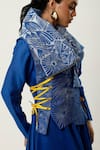 Shop_Jajaabor_Blue Silk Chanderi Embroidered Cutwork Collar Draped Jacket With Kurta Set 