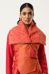 Jajaabor_Pink Silk Chanderi Embroidered Cutwork Draped Floral Jacket With Kurta Set _Online_at_Aza_Fashions