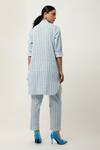 Shop_Jajaabor_Blue Cotton Linen Printed Stripe Collar Overlapped Kurta With Pant _at_Aza_Fashions