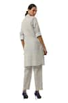 Jajaabor_Yellow Cotton Linen Printed Stripe Ornamental Overlapped Kurta With Pant _Online_at_Aza_Fashions