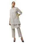 Buy_Jajaabor_Yellow Cotton Linen Printed Stripe Ornamental Overlapped Kurta With Pant _Online_at_Aza_Fashions