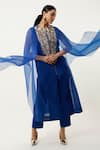 Buy_Jajaabor_Blue Silk Chanderi Embroidered Floral Round Yoke Kurta With Pant _at_Aza_Fashions