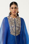 Buy_Jajaabor_Blue Silk Chanderi Embroidered Floral Round Yoke Kurta With Pant _Online_at_Aza_Fashions