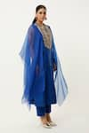 Jajaabor_Blue Silk Chanderi Embroidered Floral Round Yoke Kurta With Pant _at_Aza_Fashions