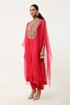 Shop_Jajaabor_Pink Silk Chanderi Embroidered Gold Thread Closed Round Cape Kurta With Pant 