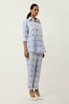 Jajaabor_Blue Cotton Linen Printed Scooter Collared Shirt With Pant _Online_at_Aza_Fashions