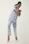 Buy_Jajaabor_Blue Cotton Linen Printed Scooter Collared Shirt With Pant 