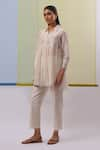 Shop_Sue Mue_Off White Handwoven Cotton Chanderi Leen Bloom Pleated Tunic With Pant _Online_at_Aza_Fashions