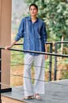 Buy_Grassroot By Anita Dongre_Blue Bamberg Linen Printed Bandhani Collared Dreamer Handcrafted Shirt _at_Aza_Fashions