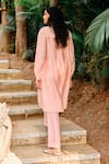 Shop_Grassroot By Anita Dongre_Peach Bamberg Linen Printed Bandhani Band Panorama Handcrafted Kurta With Pant _at_Aza_Fashions